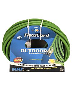 100' Outdoor Extension Cord – SJEOOW 12/3 – Lighted Single Outlet – Green