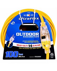 100' Outdoor Extension Cord – SJTW 14/3 – Single Tap – Yellow