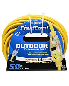 50' Outdoor Extension Cord – SJTW 14/3 – Single Tap – Yellow