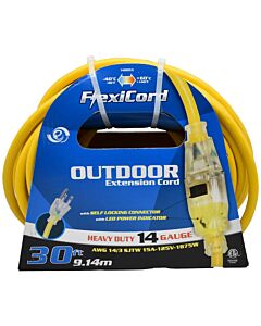 30' Outdoor Extension Cord – SJTW 14/3 – Single Tap – Yellow