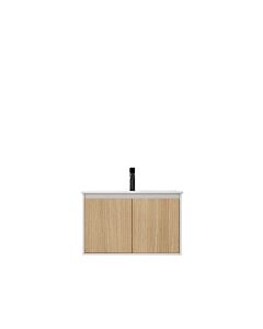 Presenza Dahlia 30" White & Natural Oak Wall-Mount Bathroom Vanity with Ceramic Top – Single Hole – Pre-Assembled