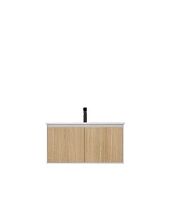 Presenza Dahlia 36" White & Natural Oak Wall-Mount Bathroom Vanity with Ceramic Top – Single Hole – Pre-Assembled