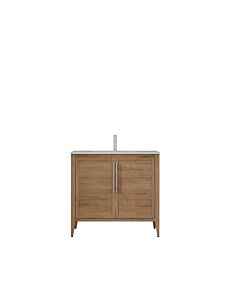 Presenza Terra 36" Natural Wood Bathroom Vanity with Ceramic Top – Single Hole – Pre-Assembled