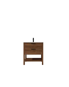 Presenza Montana 30" Medium Walnut Bathroom Vanity with Ceramic Top – Single Hole – Pre-Assembled