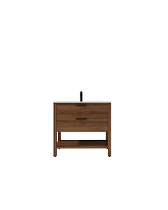 Presenza Montana 36" Medium Walnut Bathroom Vanity with Ceramic Top – Single Hole – Pre-Assembled
