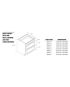 12" Drawer Bank Base Cabinet - White Shaker - 12"W x 34.5"H x 24"D
