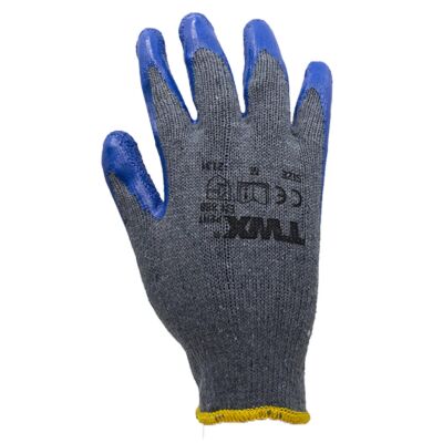 Knitted Cotton Gloves with Blue Crinkle Latex Palm – Medium