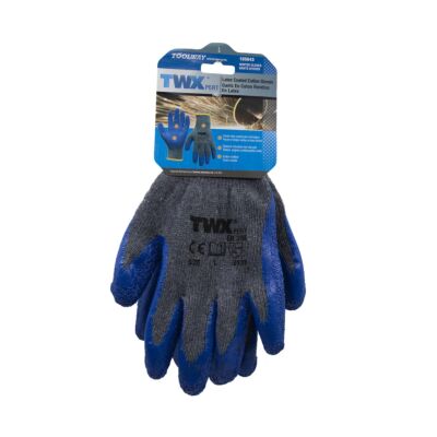 Knitted Cotton Gloves with Blue Crinkle Latex Palm – Large