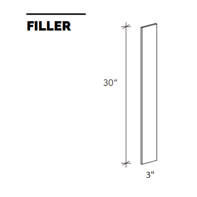 3" Filler Strip - White Shaker - 3"W x 30"H x 3/4"D