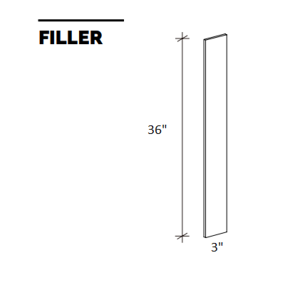3" Filler Strip - White Shaker - 3"W x 36"H x 3/4"D