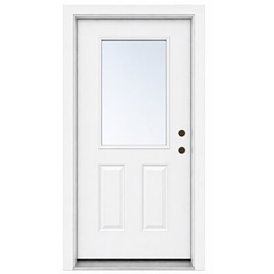 MDW 32" x 80" Steel Exterior Door – Left Hand Inswing – 4 5/8" Composite Frame – 22" x 36" (Clear Fixed Low-E)