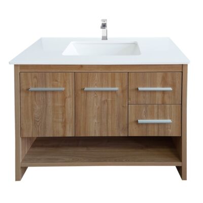Presenza Roma 36" Wood Grain Bathroom Vanity with Ceramic Top – Single Hole – Pre-Assembled