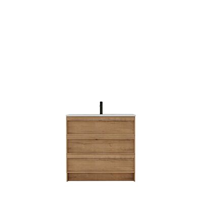 Presenza Amara 36" Natural Wood Bathroom Vanity with Ceramic Top – Single Hole – Pre-Assembled
