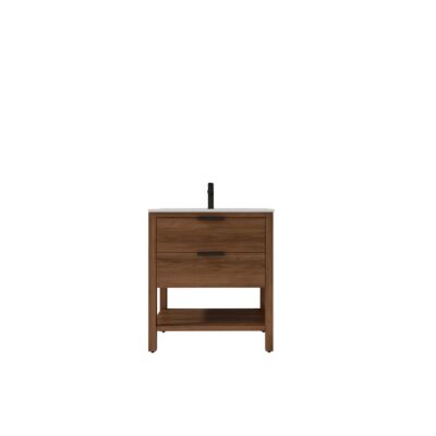 Presenza Montana 30" Medium Walnut Bathroom Vanity with Ceramic Top – Single Hole – Pre-Assembled