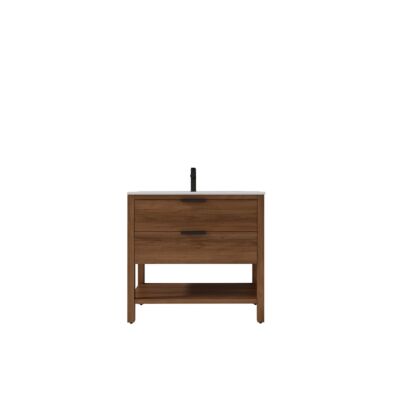 Presenza Montana 36" Medium Walnut Bathroom Vanity with Ceramic Top – Single Hole – Pre-Assembled