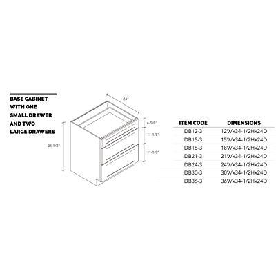 12" Drawer Bank Base Cabinet - White Shaker - 12"W x 34.5"H x 24"D