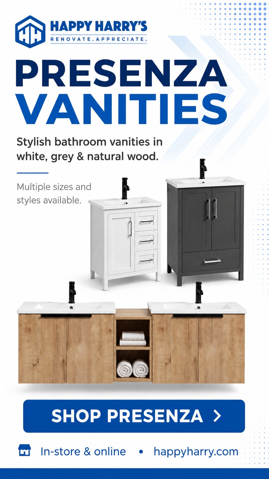 Presenza bathroom vanities at Happy Harry's